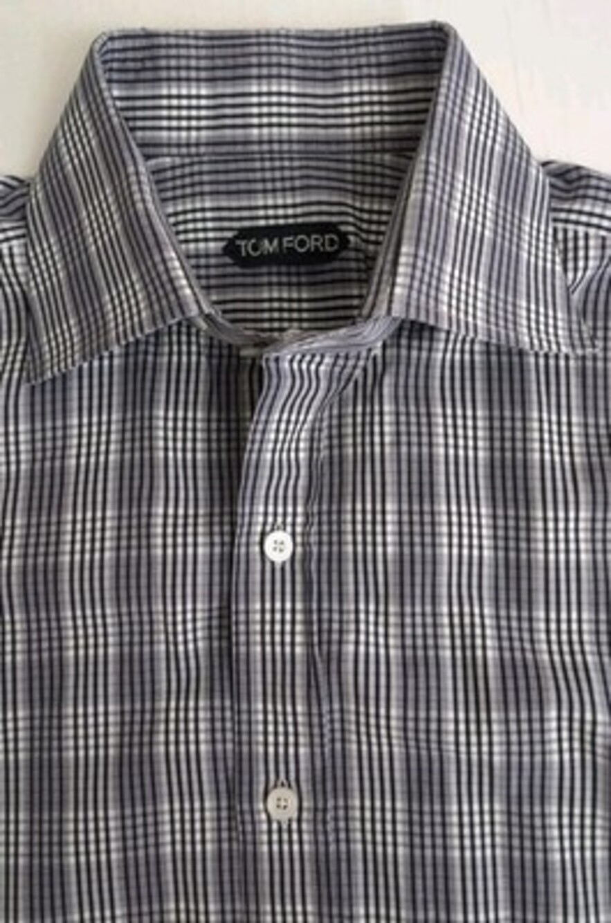 Tom Ford Mens Gray Check Button Up French Cuff Dress Shirt Size 16-41